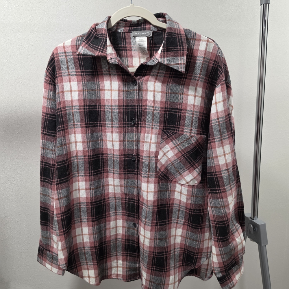 Sans Souci Oversized Plaid Shirt - Black, White, Pink